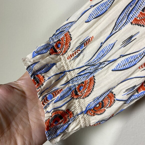 Paolita Women's Orange Blue Print Casual Peplum Dress M Lightweight Cotton! - Picture 4 of 5